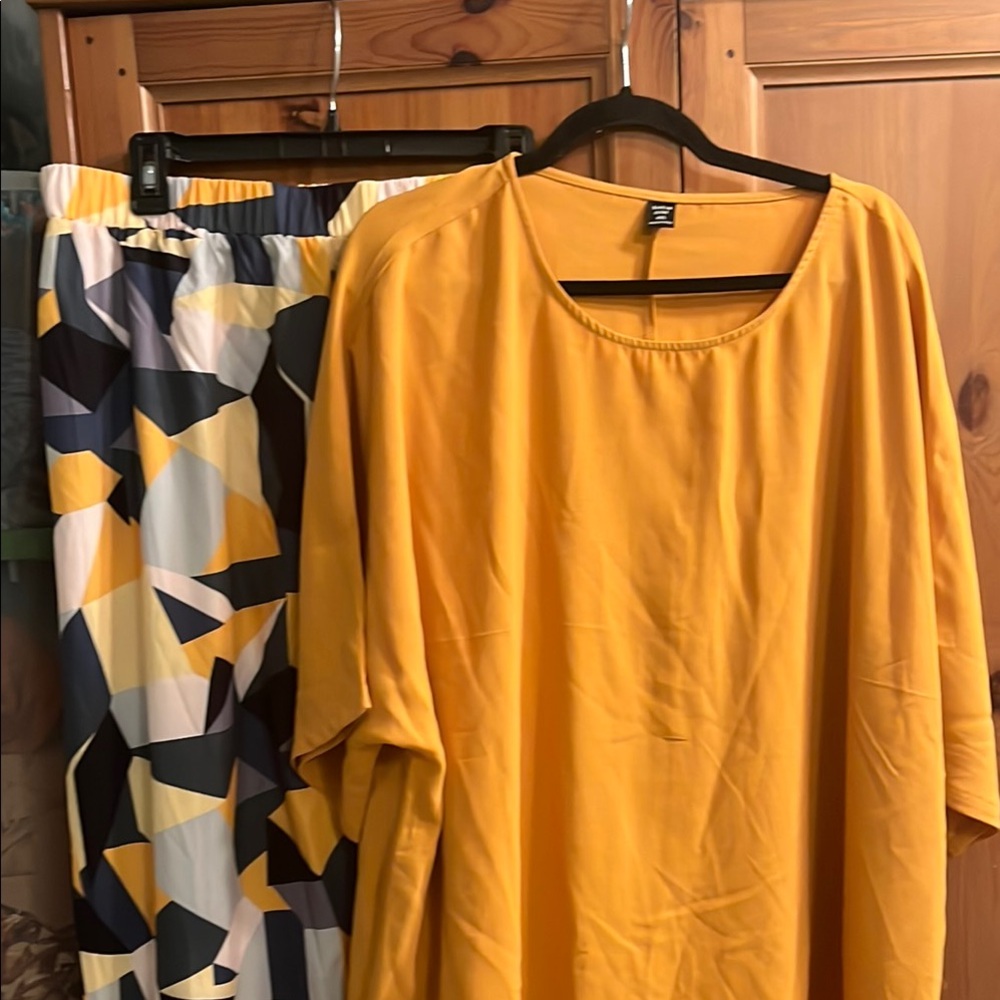 SHEIN Yellow Top and Abstract Pants Set